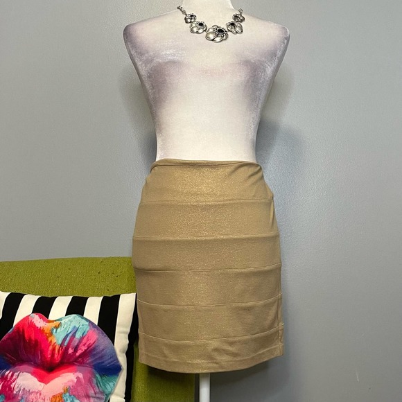 Express Dresses & Skirts - Express Metallic Gold Knit Mini Skirt NEW 2